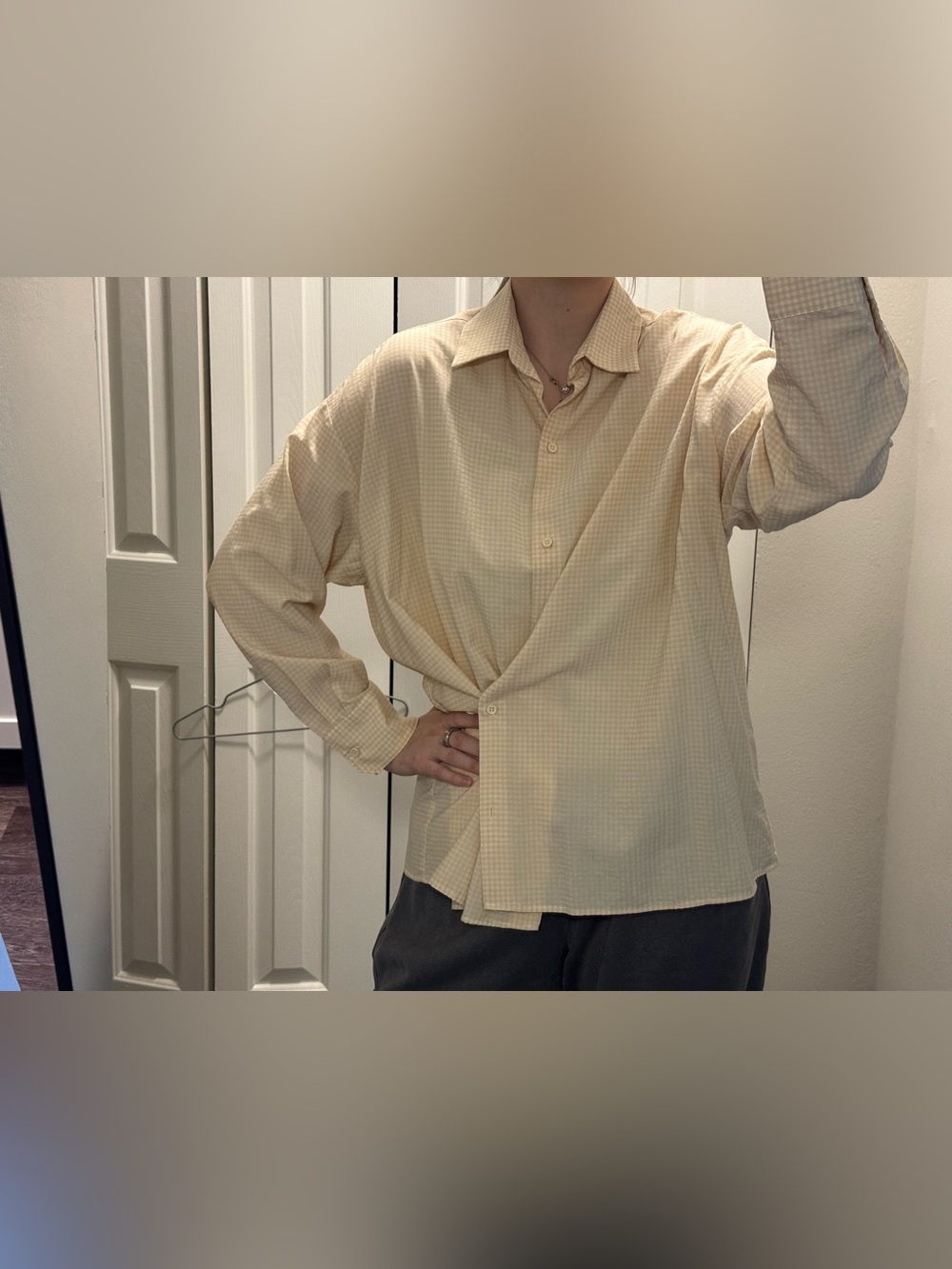 Zara Cream Check Button-Up Blouse